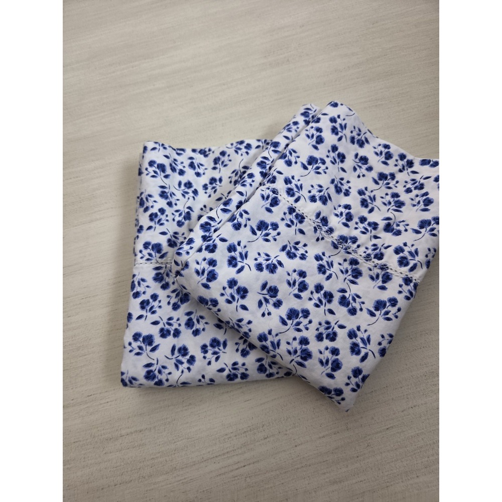 Land's End Standard Pillowcases Blue Petite Floral Set Of 2 Cotton Country